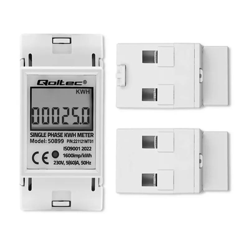 Eenfasige energieverbruiksmeter QOLTEC 50899 230 V 50 Hz, 5(60)A, klasse 1.0, LCD