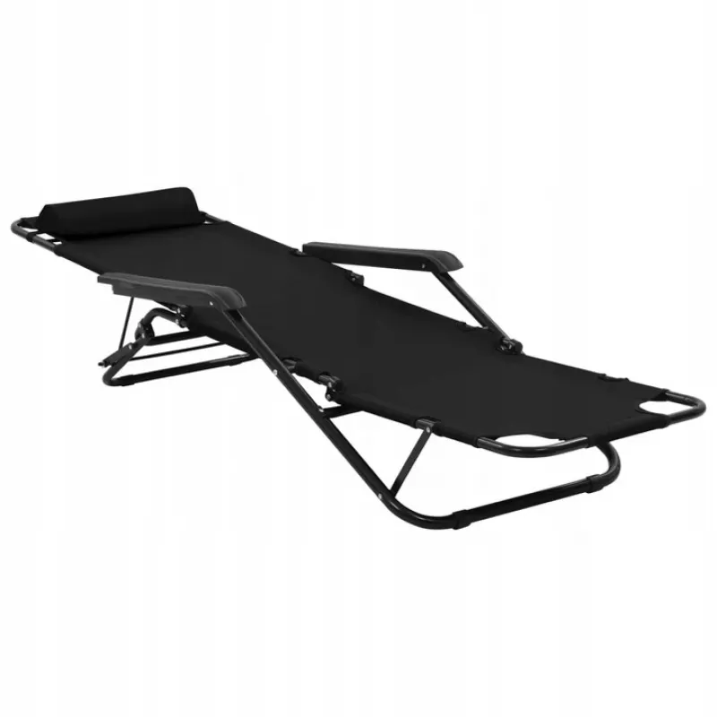 Black Forest opvouwbare tuinloungestoel met kussen, zwart