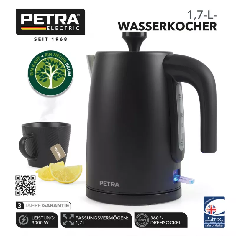 Waterkoker Petra 1,7 l 3 kW mat zwart