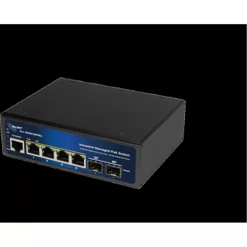 Industriële PoE switch ALLNET ALL-SGI8106PMJ-BT — 6-poorts (4 PoE+), robuuste metalen behuizing