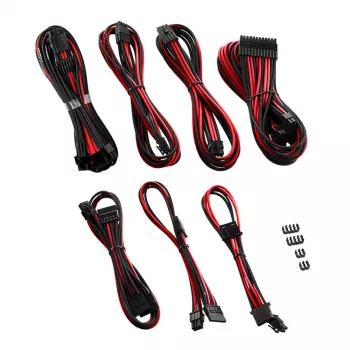 CableMod C-Series PRO RM Black Label voedingkabel-kit CM‑PCSR‑16P3KIT‑NKKR‑R — zwart-rood omhulde modulaire PSU-kabels