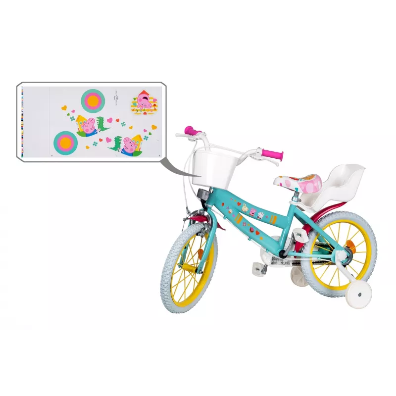 Kinderfiets Toimsa TOI1698 16 inch met Peppa Pig-afbeeldingen, geschikt voor leeftijd 3–6