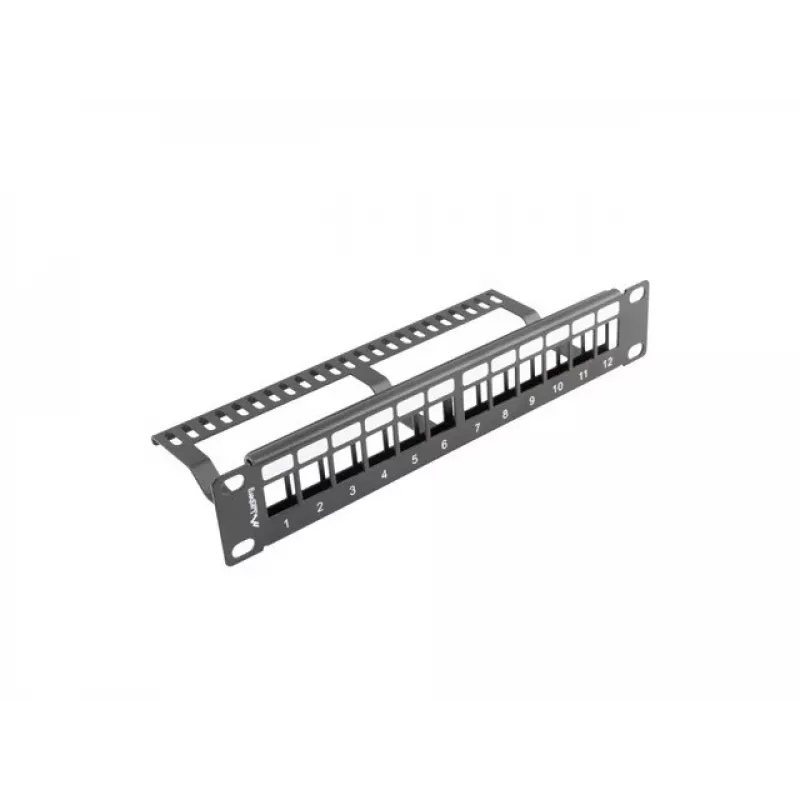 Lanberg PPKS-9112-B Leeg patchpaneel 12 poorten 1U 10 inch met Keystone-organizer, zwart