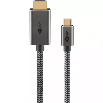 USB-gevlochten adapterkabel, USB-C-stekker > HDMI-stekker, 4K / 60Hz (zwart/zilver, 2 meter)