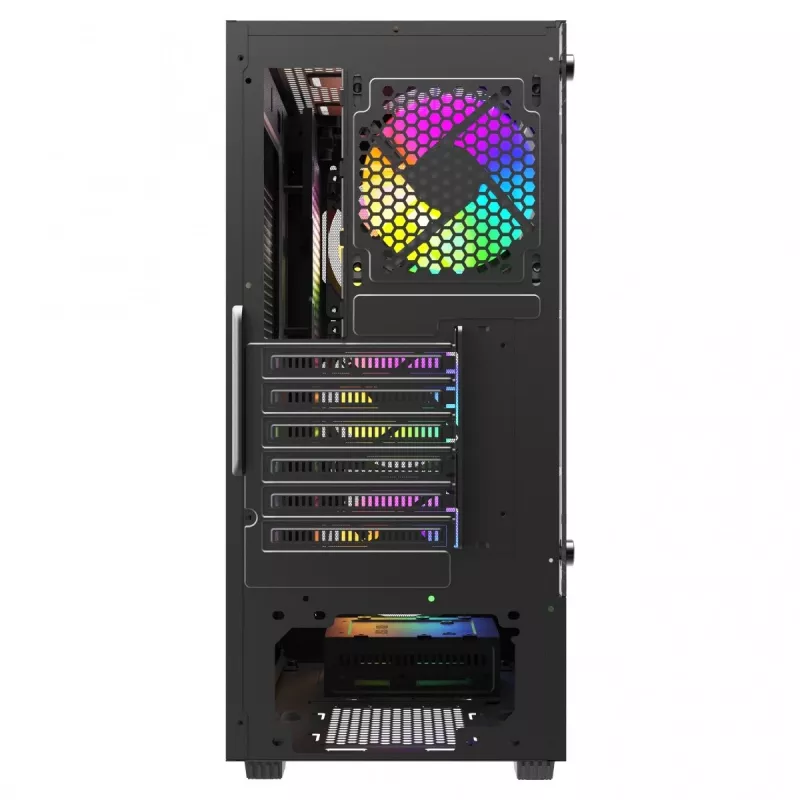 PC-behuizing SAVIO Noctis Flow RGB — Cube, ATX/Mini-ITX, 3x 120 mm frontventilatoren, zijvenster van gehard glas, max. GPU 35 cm
