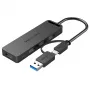 Vention 4-poorts USB 3.0 hub met USB-C & USB 3.0 2-in-1-interface en stroomvoorziening 0,15M ABS type