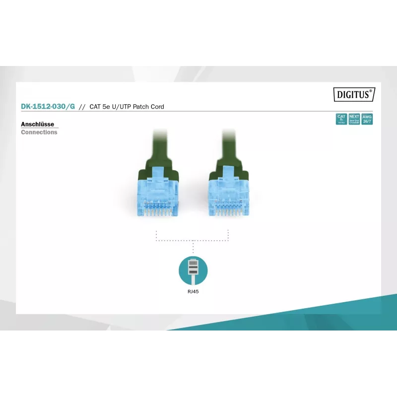 Netwerk-patchkabel DIGITUS CAT5e U/UTP, 3 m, RJ-45 naar RJ-45, groen
