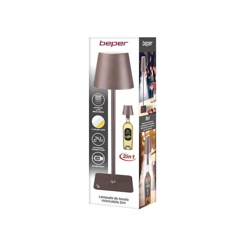 Beper P201UTP113 oplaadbare tafellamp, touchbediening, 2 W, 2000 mAh, Corten-staal