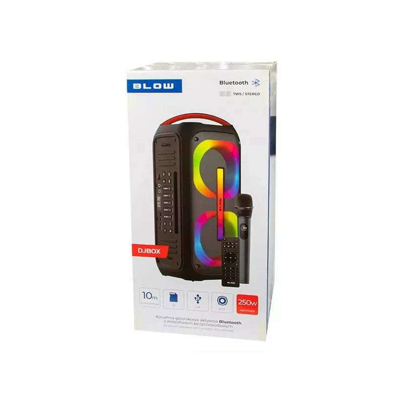 BLOW DJBOX 30-392# Bluetooth-speaker 250 W met afstandsbediening en microfoon, USB, microSD, AUX, TWS, ingebouwde accu, zwart