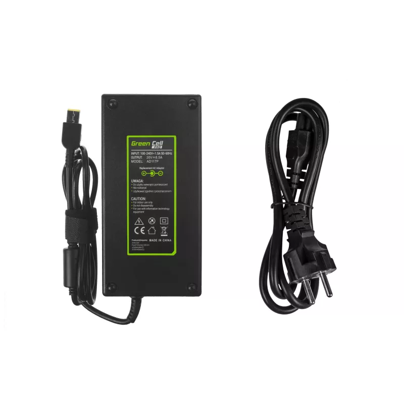 Voeding Green Cell AD117P 170W 20V 8,5A voor Lenovo-laptops, indoor AC/DC, zwart