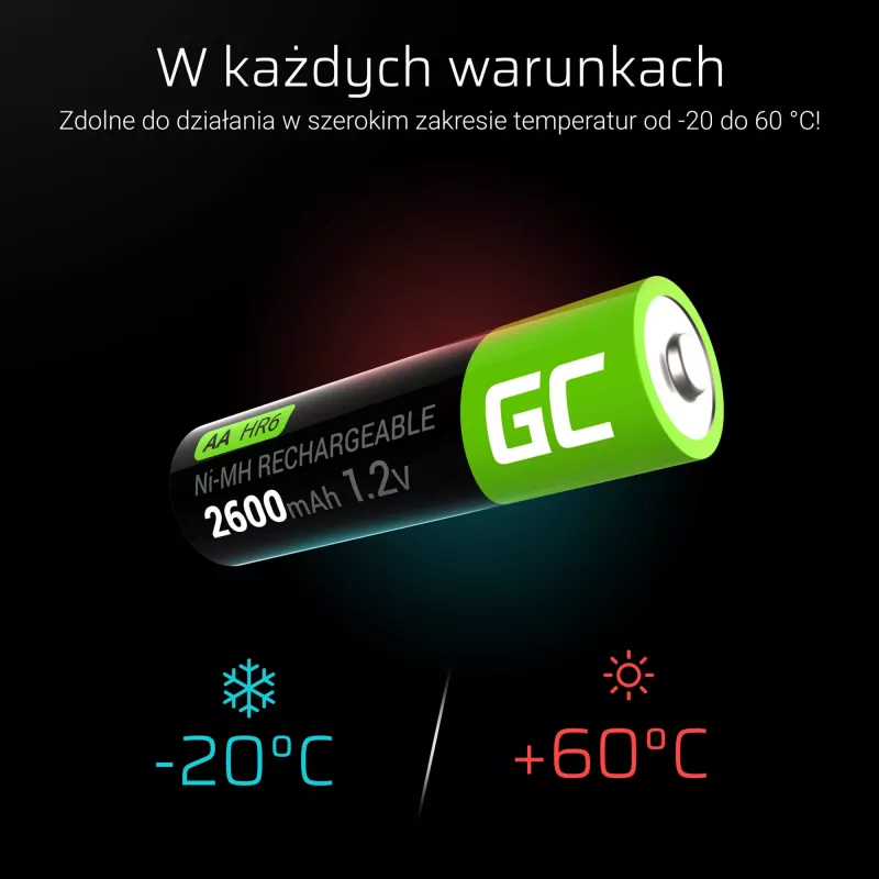 Oplaadbare accu Green Cell GR01 AA NiMH 1,2 V 2600 mAh, 4 stuks, groen