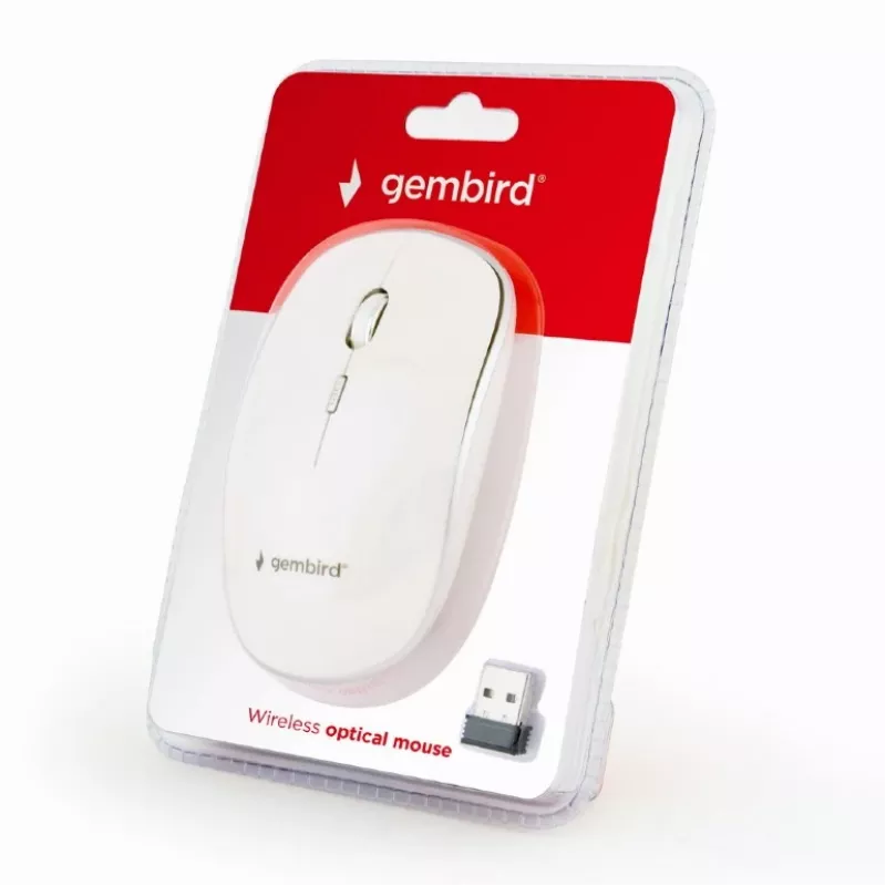 Draadloze muis GEMBIRD MUSW-4B-01-W, dubbelhandig, optisch 1600 DPI, 4 knoppen, RF Wireless, wit