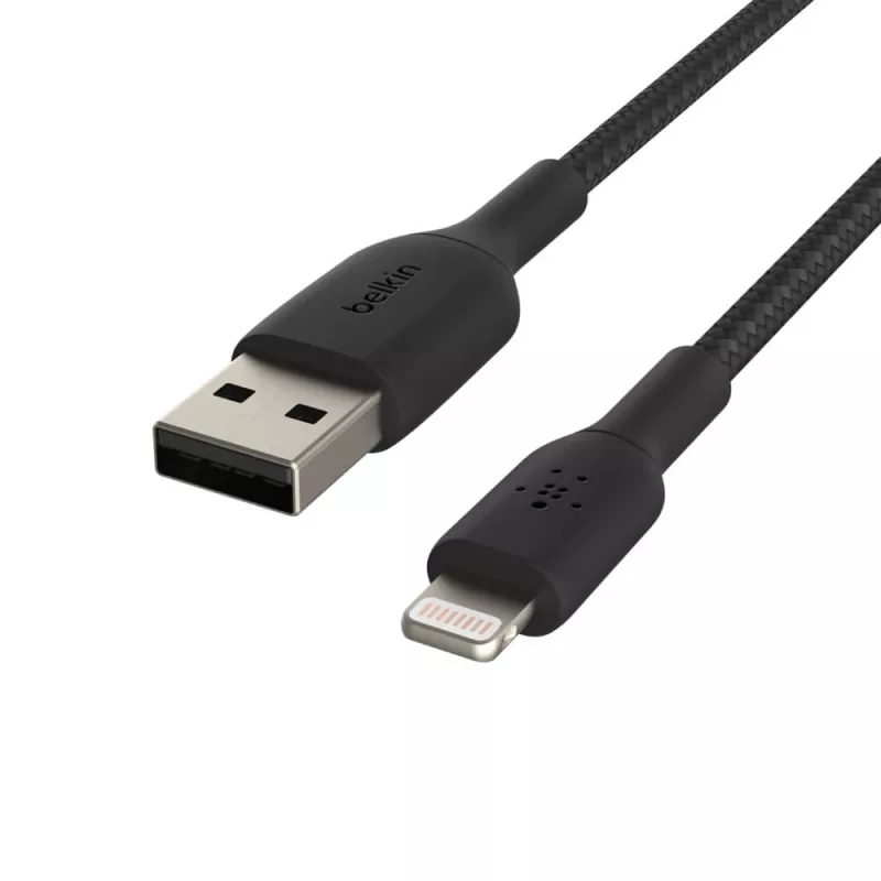 Kabel gevlochten USB-Lightning 1 m zwart