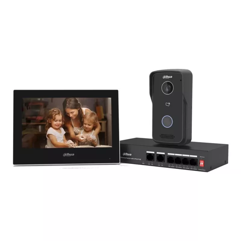 Videodeurintercom DAHUA KTP03 7-inch monitor, 2-draads aansluiting, PoE, 1024x600, 2-MP-camera