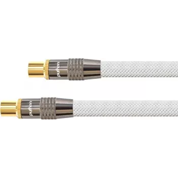 SAT-antennekabel, IEC/coax-stekker naar bus, goud gecoat, afscherming 120 dB, 75 Ohm, nylonommanteling wit, 3 m, PYTHON®-serie (GC-M2004)