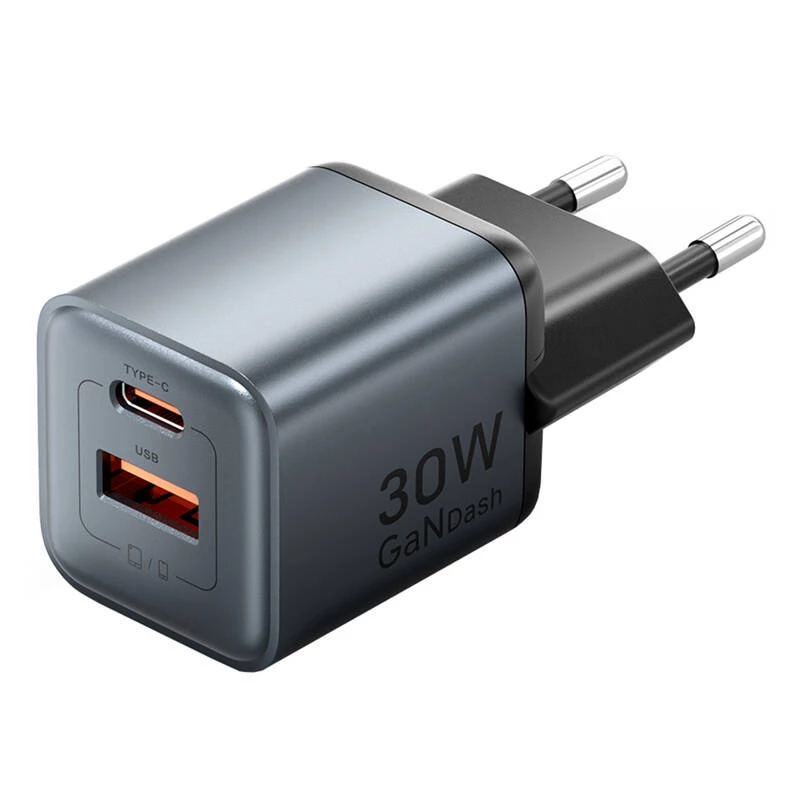Vention FEWH0-EU 30W GaN-oplader — 1× USB-C, 1× USB-A, 30 W, zwart