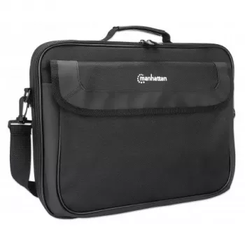 Manhattan Cambridge Laptoptas 15,6 inch, Clamshell-ontwerp, zwart, NIEDRIGER PREIS, vak voor accessoires, documentenvak achter, schouderband (afneembaar), equivalent aan Targus TAR300, notebooktas, drie jaar garantie