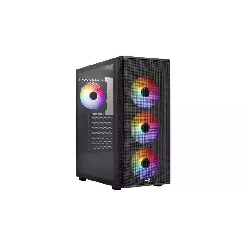 PC-behuizing AEROCOOL PGS DESIGNER-G-BK-v1 ATX-midi-tower, gehard glas, 4 RGB-ventilatoren, ondersteunt ATX, GPU 34,5 cm, CPU-koeler 158 mm