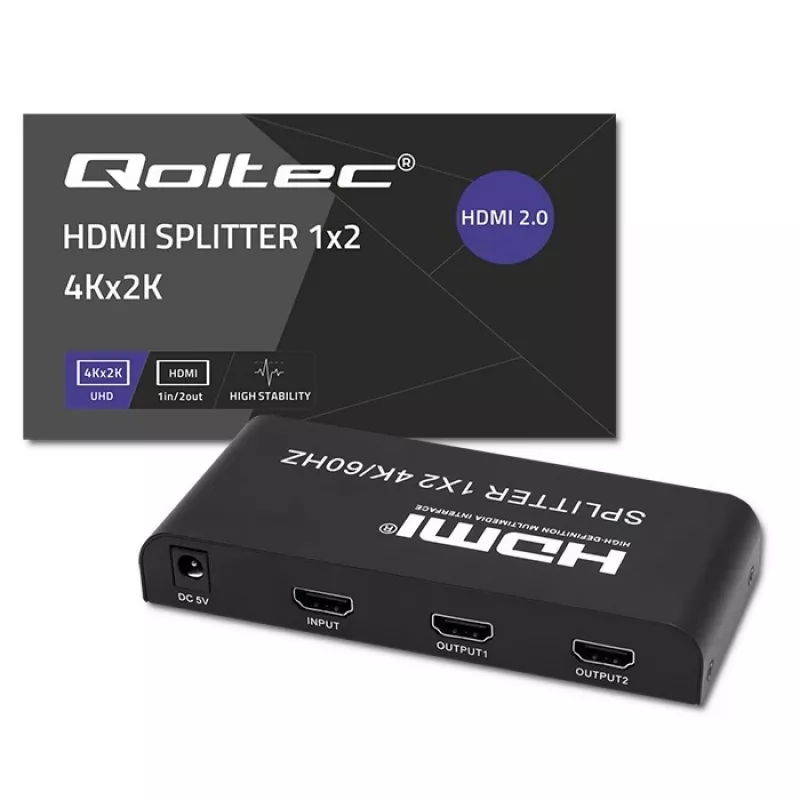 Qoltec 51797 actieve HDMI-splitter 2 x HDMI 4K x 2K | 6 Gb/s | 60 Hz