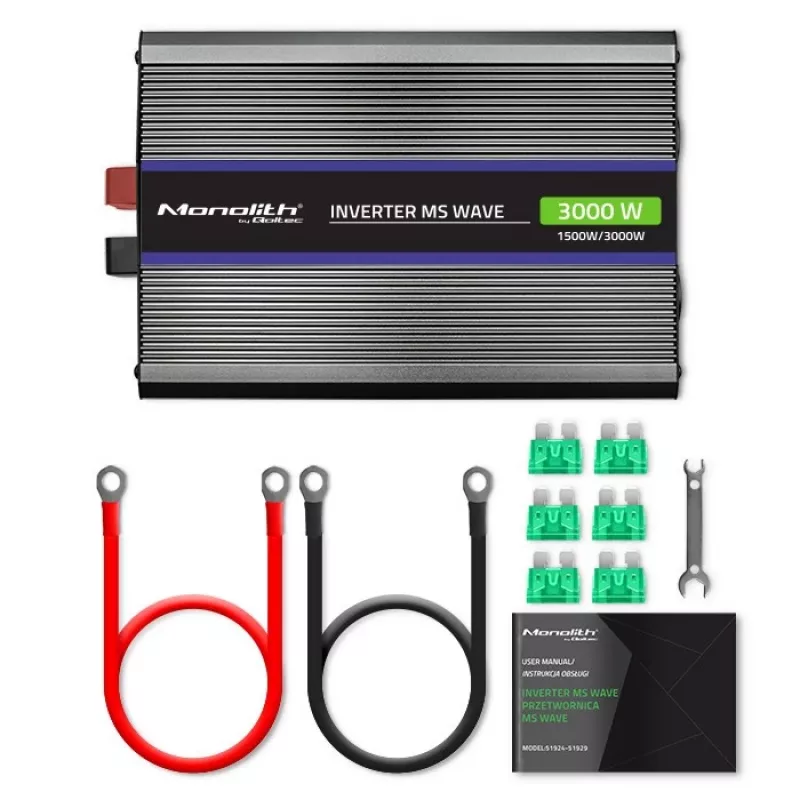 Omvormer QOLTEC Monolith 3000 MS Wave, 12V→230V, 1500/3000W, met USB