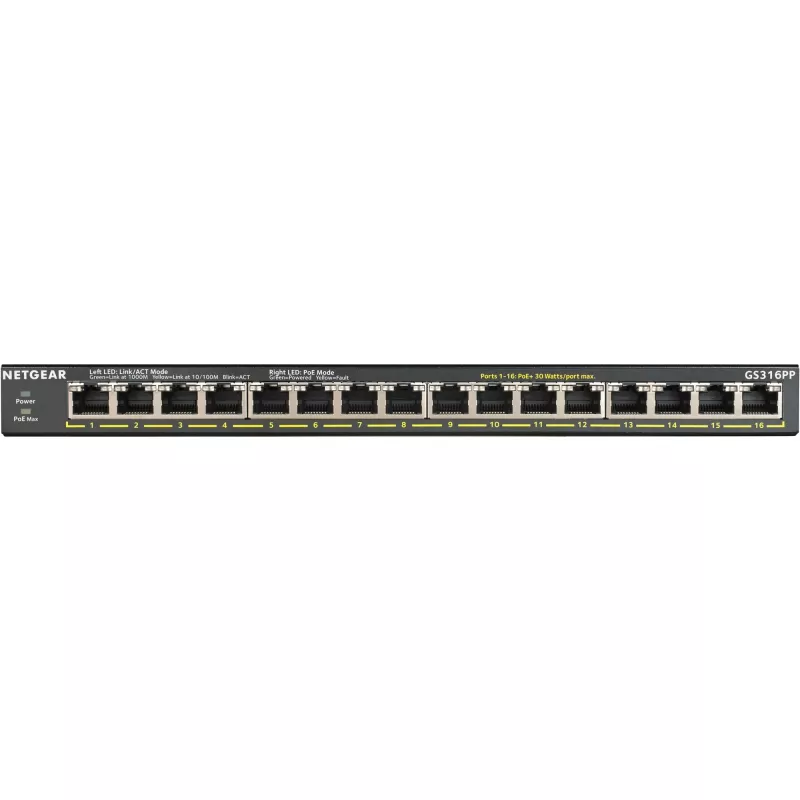 NETGEAR GS316PP unmanaged Gigabit Ethernet (10/100/1000) Power over Ethernet (PoE) zwart