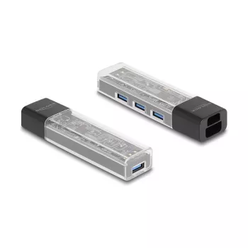 DELOCK USB 3.2 Gen 1 (3.1 Gen 1) 4-poorts hub met Type-A + Type-C host (5000 Mbit/s) zwart/transparant