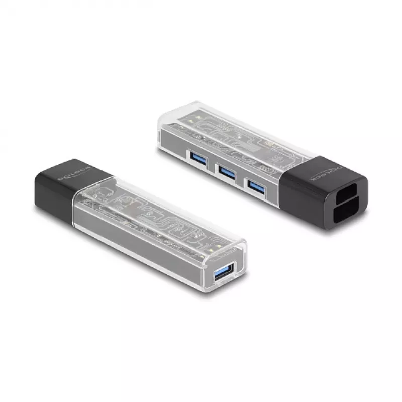 DELOCK USB 3.2 Gen 1 (3.1 Gen 1) 4-poorts hub met Type-A + Type-C host (5000 Mbit/s) zwart/transparant