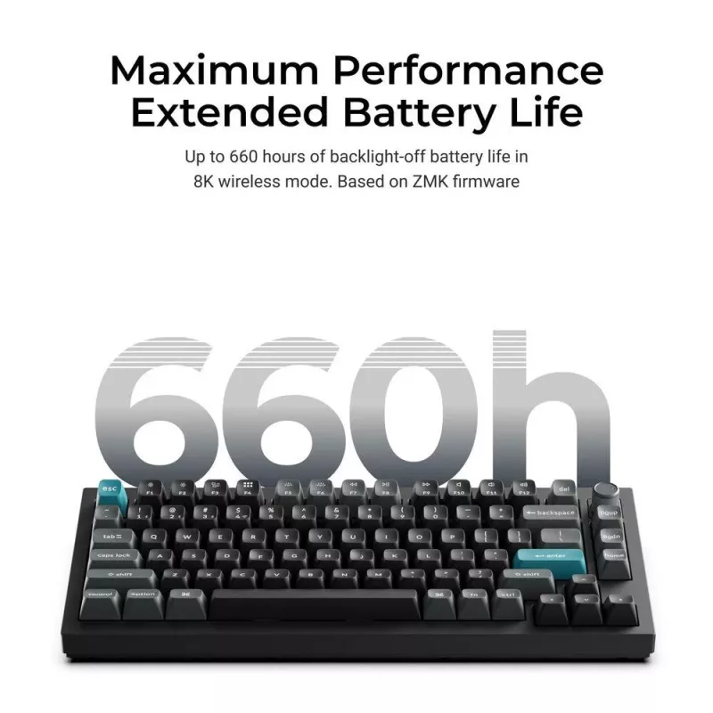 Mechanisch toetsenbord Keychron Q1 Ultra 8K — 75% layout, USB + RF draadloos + Bluetooth, RGB, zwart