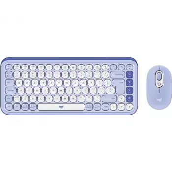 Logitech POP Icon Combo - toetsenbord-en-muisset - draadloos - Bluetooth LE - QWERTY - US International - lila, off-white (920-013078)