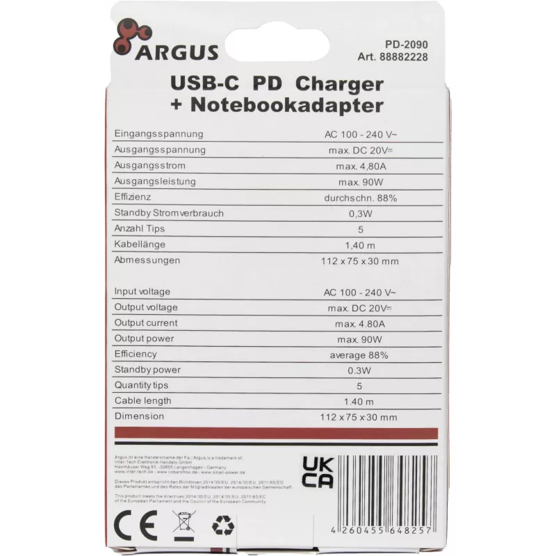 Oplader Inter-Tech PD-2090 smartphone zwart AC binnen