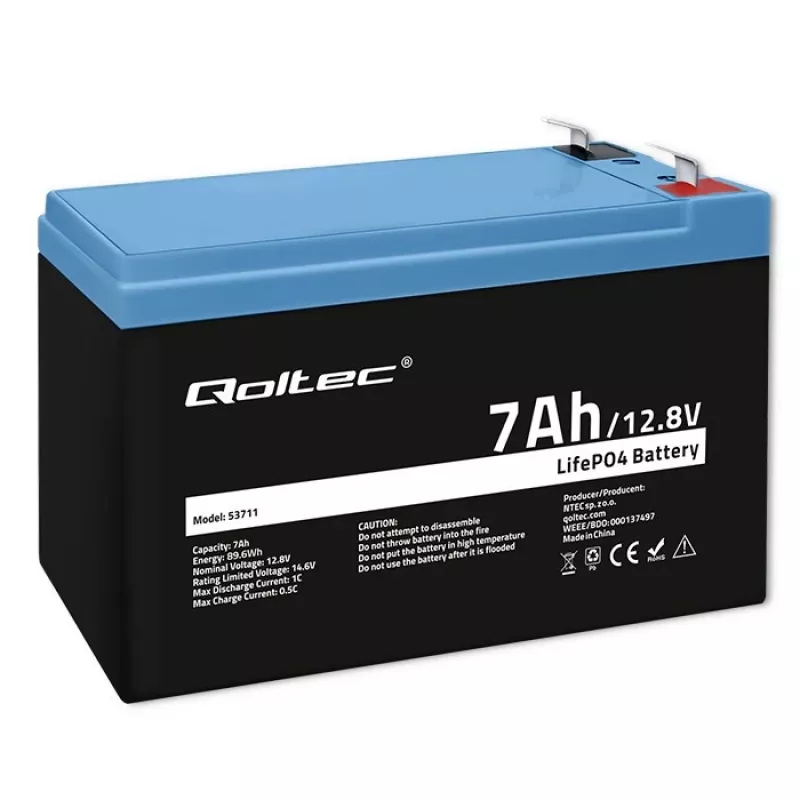 LiFePO4-accu 12,8V 7Ah, 89,6Wh, BMS