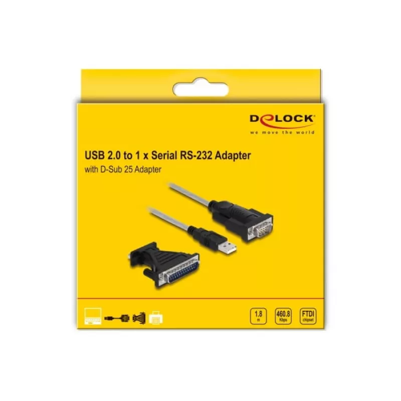 DeLOCK adapter USB 2.0 Type-A naar serieel RS-232 D-Sub 9 + D-Sub 25
