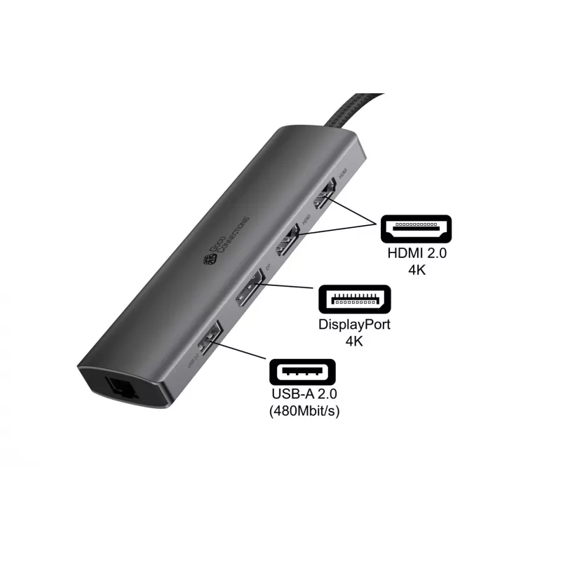 Alcasa HUB-C001A interfacehub USB Type-C 5000 Mbit/s antraciet