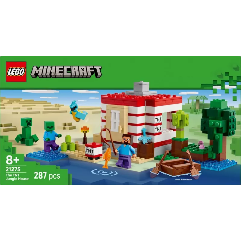 LEGO Minecraft set 21275 TNT junglehuis bouwspeelgoed, 287 onderdelen, 2 minifiguren, vanaf 8 jaar