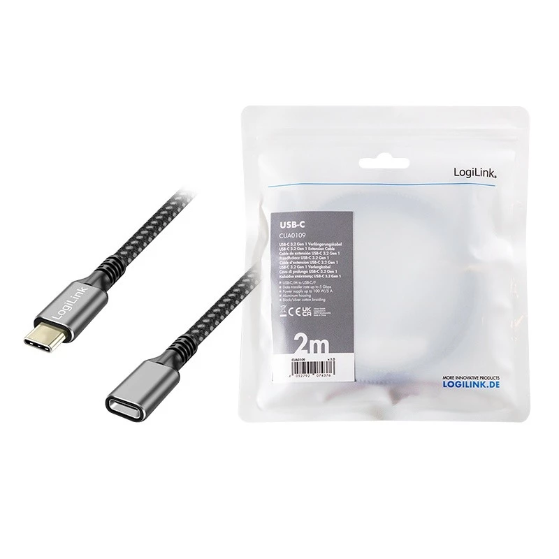 USB 3.2 Gen1 Type-C naar USB-C/F, PD, 2m