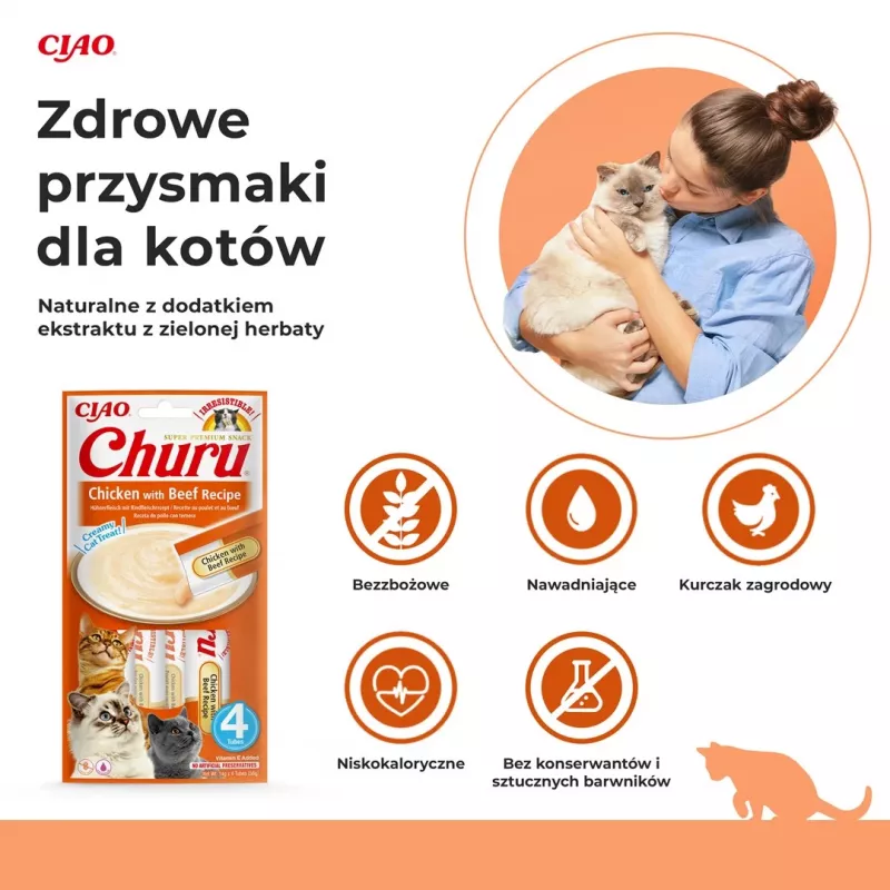 INABA Churu kip met rundvleesrecept - kattensnacks - 4x14 g