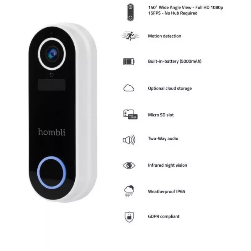 Hombli slimme deurbel 2 (wit) + gong