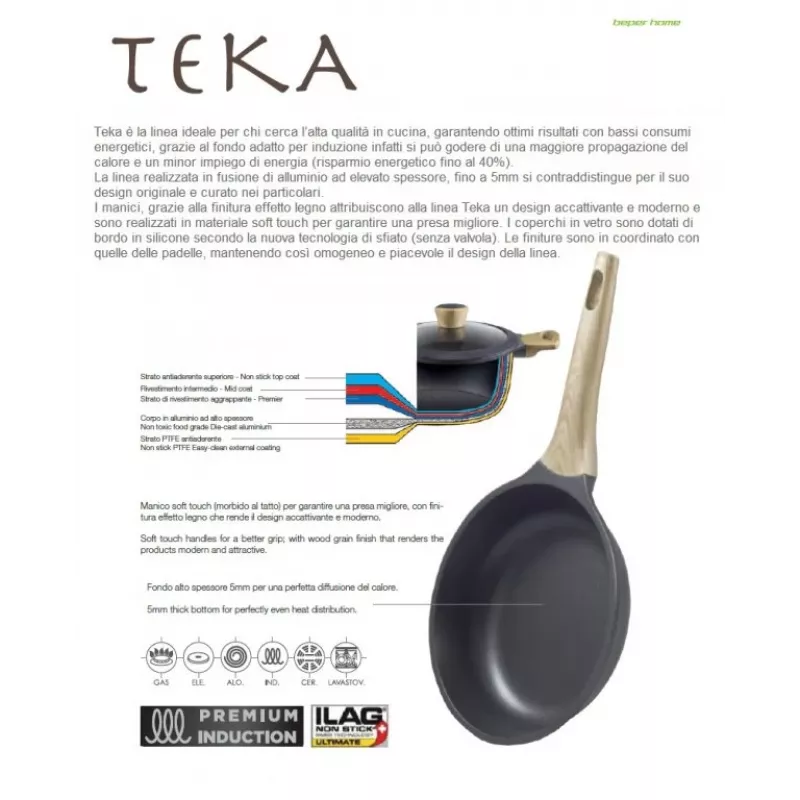 Allround pan Beper PE.005 rond zwart 24 cm