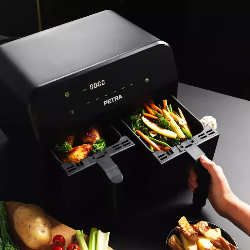Heteluchtfriteuse Petra PT4750BLKVDEEU7, tweekamer, 3,7 L inhoud, zwart