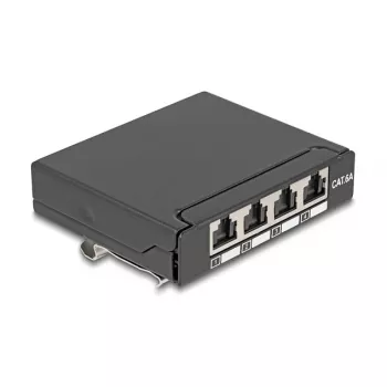 Patchpaneel DELOCK mini desktop RJ45 4 poorten Cat.6A afgeschermd zwart, metaal, 90×22×93 mm
