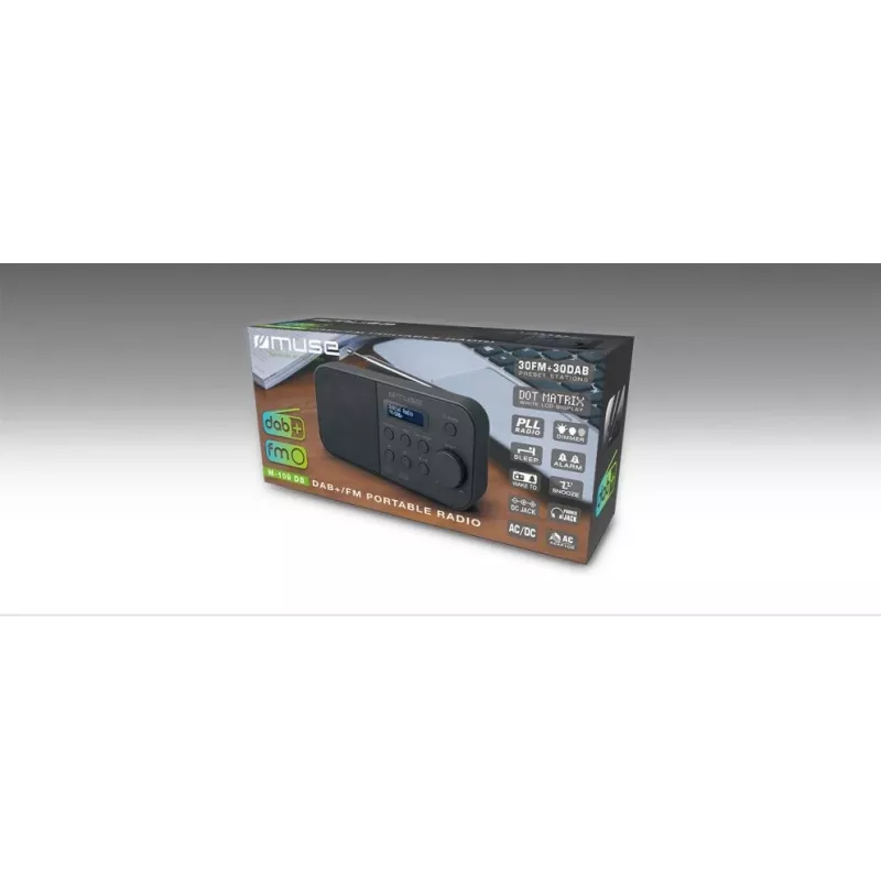 Muse M-109DB draagbare radio, DAB+/FM PLL, lcd-scherm, wekker, batterij-/netvoeding, zwart