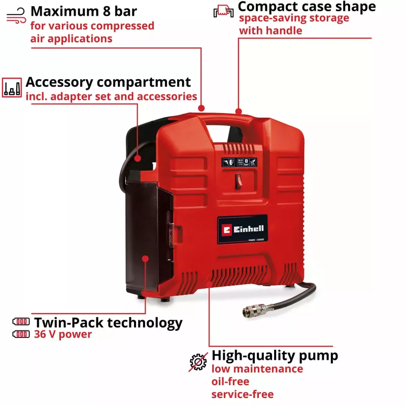 Luchtcompressor Einhell TE-AC 36/8 130 l/min 8 bar accu
