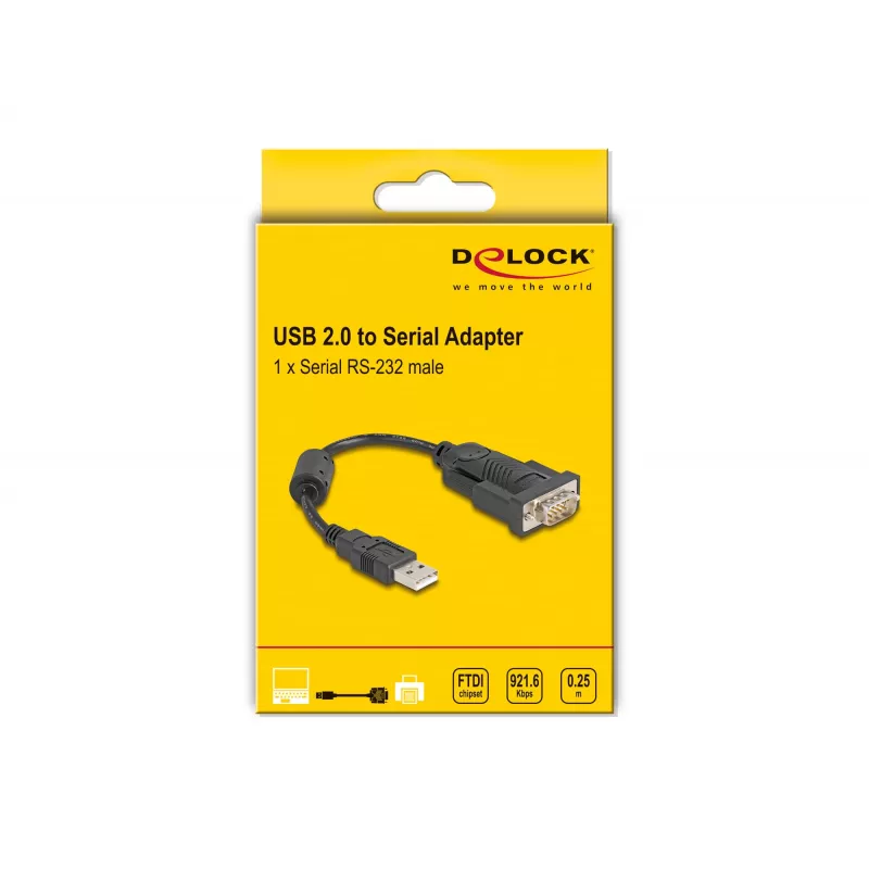 DeLOCK 61549 seriële kabel zwart 0,25 m USB Type-A RS-232
