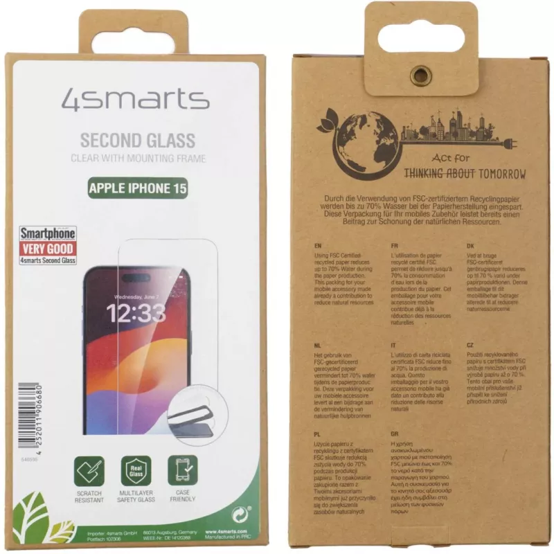 Schermbescherming 4smarts 540595 voor Apple iPhone 15 kogelvrij gehard glas