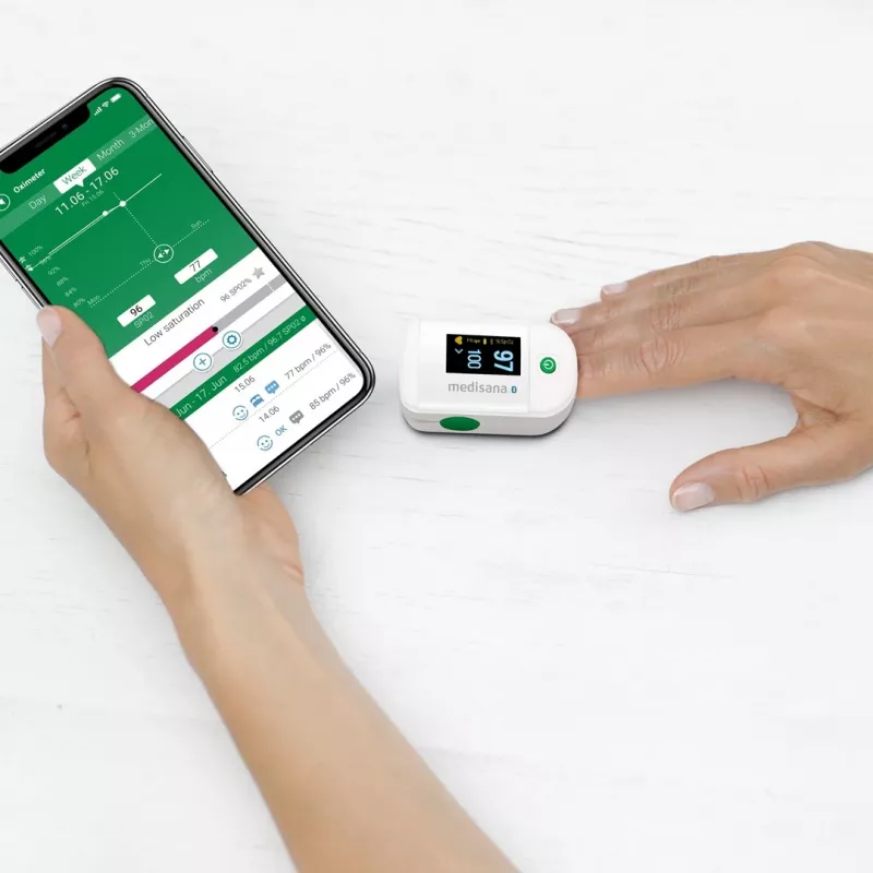 Medisana PM 100 Connect pulsoximeter, grijs/wit