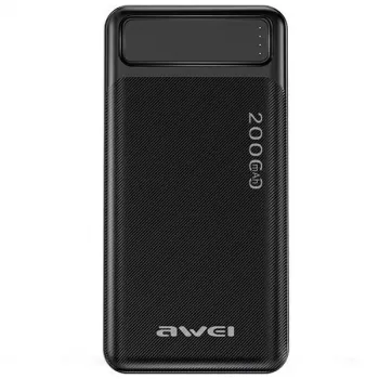 Draagbare powerbank AWEI P6K 20000mAh zwart 2xUSB/PD/Micro-USB