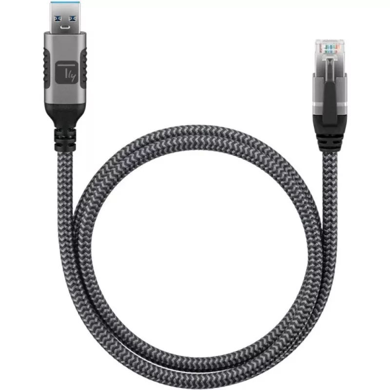 Techly ICOC U3A-RJ45-010 USB-A naar Gigabit Ethernet adapterkabel, 1 m, zwart/zilver
