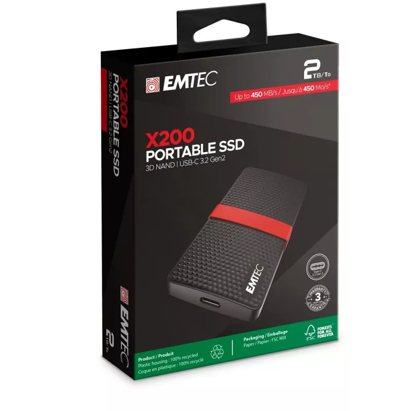 SSD Emtec 1TB draagbaar USB Type-C 3.2 Gen 1 X200