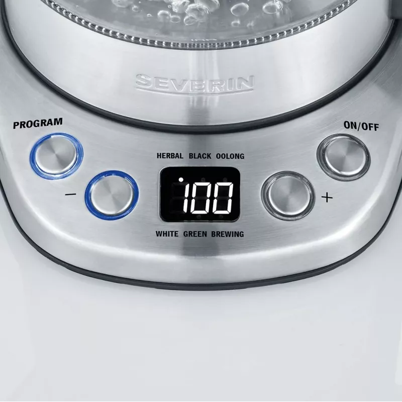 Elektrische waterkoker SEVERIN 1 L 2200 W glas en roestvrij staal, 5 temperatuurinstellingen, LED-display