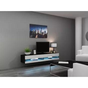 TV-standaard cama meble VIGO NEW 30/180/40, 1800×400×300 mm, zwart bovenblad, spaanplaatframe